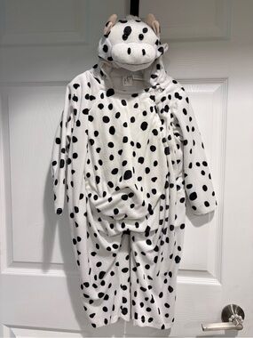 Kids Hooded Cow Costume- White with Black Spots